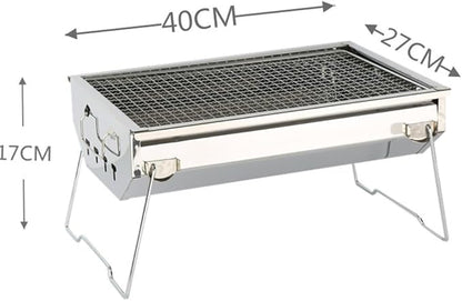 Portable Charcoal Grill for Camping BBQ Grills, Outdoor Barbecue Grill Stainless Steel Folding Barbecue Stove, Lightweight Camping Grill with Detachable Rack,40 * 27 * 17Cm-D