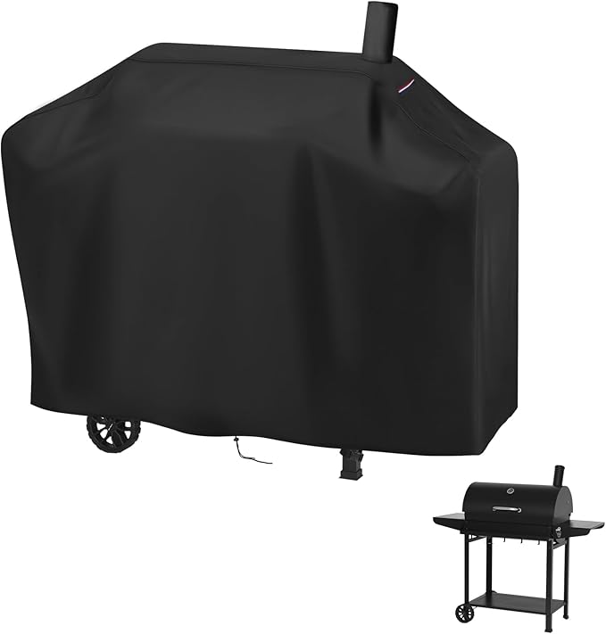 Grill Cover for Royal-Gourme-t CC1830T 30-Inch Barrel Charcoal Grill, Waterproof BBQ Cover for 30 Inch Barrel Charcoal Grill with Smoke Stack Outdoor Backyard Grill Covers - 52"x24"x45"