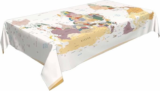 TKS MITLAN World Map Decorative Rectangle Tablecloth Vintage Colors Highly Detailed Political Polyester Table Cloths Kitchen Table Cover for Dining BBQ Picnic Coffee Table 52 x 70 Inch 4-6 Seats