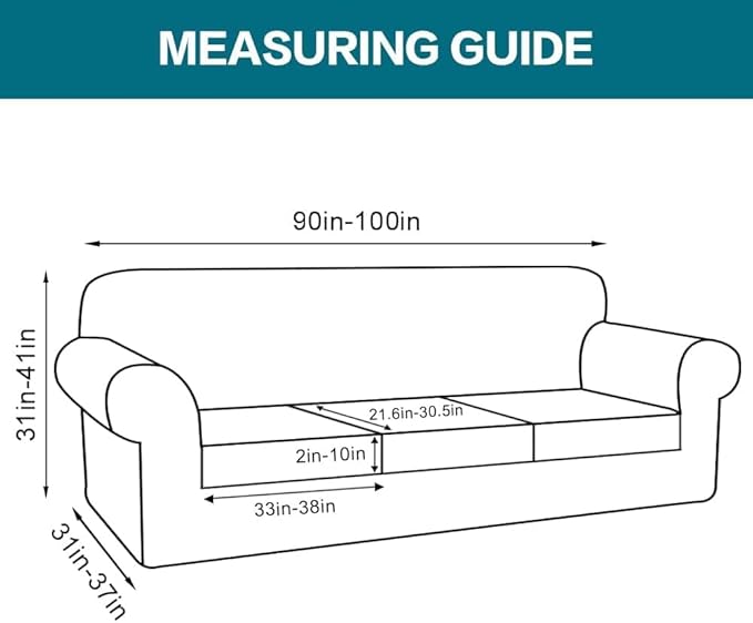 Turquoize 4 Piece Sofa Covers for 3 Cushion Couch Sofa Slipcover Soft Couch Cover for Dogs Washable Furniture Cover with 3 Individual Large Cushion Covers Feature Fabric (Large Sofa, Porcelain White)
