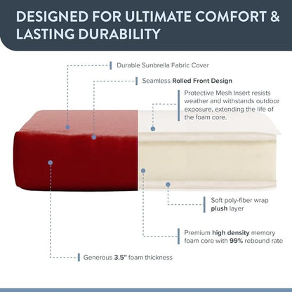 California Umbrella Outdoor Dining Chair, Set of 2 Patio Seat Cushions, 20 x 40 Inch, Premium Outdoor Memory Foam, Fade Resistant, Sunbrella Fabric, Fabric Ties, Jockey Red