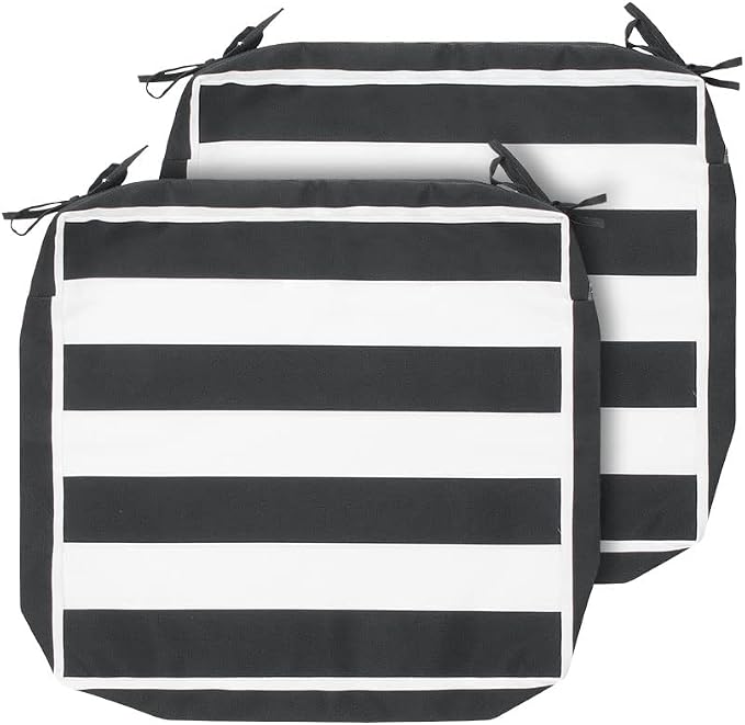 Magpie Fabrics Indoor Outdoor Cushion Cover Replacement 2 Pack, NO Insert! Water Repellent Slipcover with Ties Christmas Decor for Patio Garden Chair Seat Sofa Bench Wicker(Black White, 22x20x4 Inch)