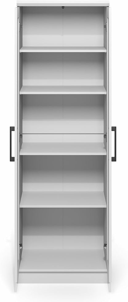 Furinno Robin Storage Cabinet, 5-Tier Pantry Cabinet with Adjustable Shelves, 23W with 2 Shaker-Doors, Kitchen Cabinet, Organization and Storage, for Pantry, Living Room, Home Office, White