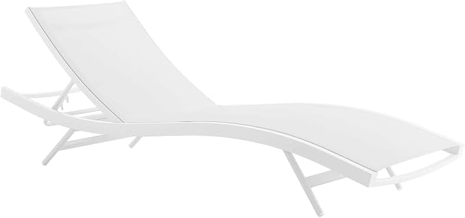 Modway Glimpse Aluminum Mesh Outdoor Patio Poolside Deck Chaise Lounge Chair in White White