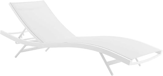 Modway Glimpse Aluminum Mesh Outdoor Patio Poolside Deck Chaise Lounge Chair in White White