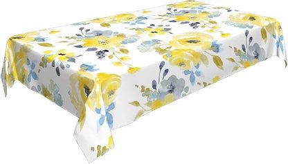 TKS MITLAN Yellow Blue Flowers Tablecloth Decor Watercolor Plant Tender Petal Bright Summer Romantic Table Cloth Dining Room Kitchen Table Cover 60" X 84" Oblong/Rectangle