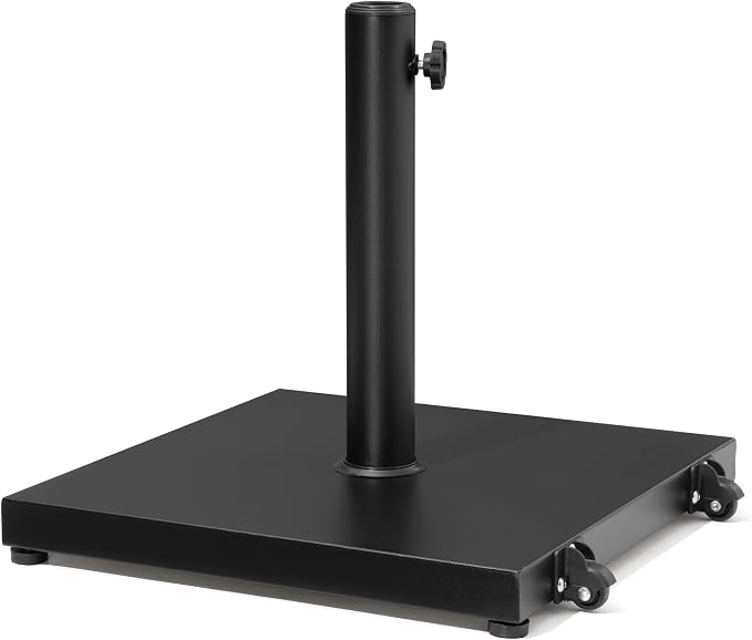 Patio Umbrella Base with Wheels, 43lbs Outdoor Umbrella Stand | With 2 Wheels, Square Heavy Duty Base, Suitable for 6-12FT Most Market Umbrella, for Deck, Lawn, Poolside