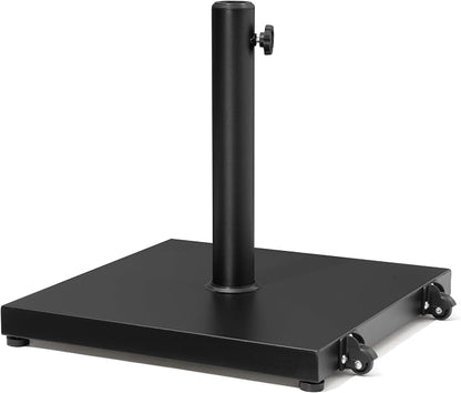 Patio Umbrella Base with Wheels, 43lbs Outdoor Umbrella Stand | With 2 Wheels, Square Heavy Duty Base, Suitable for 6-12FT Most Market Umbrella, for Deck, Lawn, Poolside