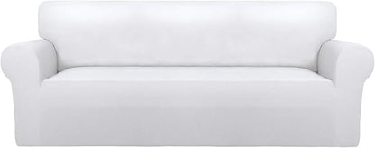 PureFit Stretch Oversized Couch Covers Fleece Sofa Slipcovers White | 1-Piece Sofa Cover Washable Soft Couch Protector, Couch Slipcover with Non Skid Foam and Elastic Bottom for Kids, Dogs