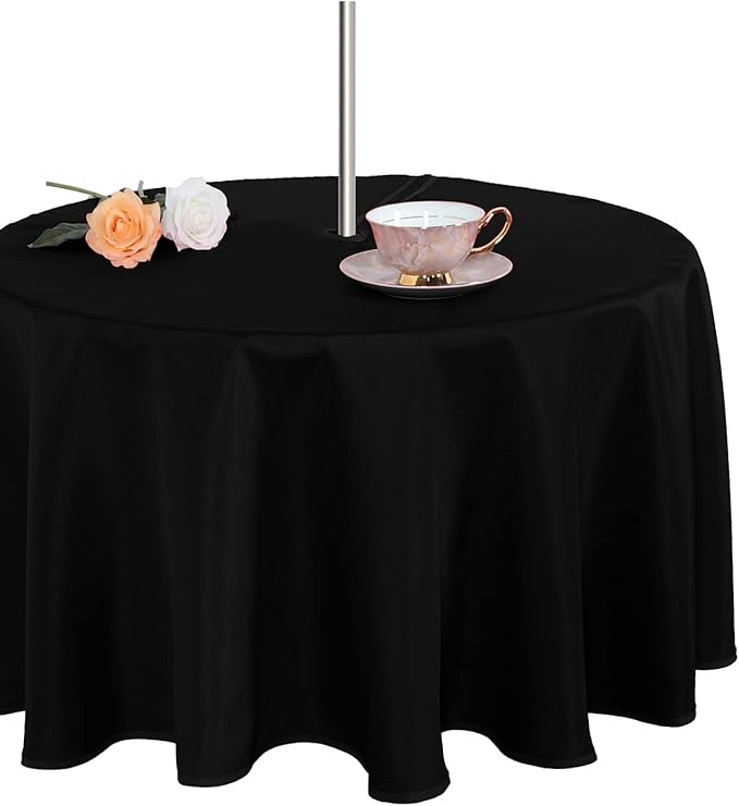 Fitable Outdoor and Indoor Tablecloth, Black, 70 Inch Round | Washable Waterproof Wrinkle Free Table Cover, Zipper and Umbrella Hole, For Spring Summer Party Picnic Camping Patio