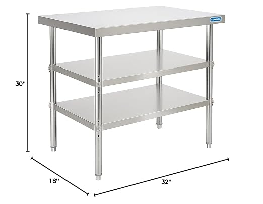 KUARBARR Stainless Steel Table Commercial Stainless Steel Prep Table 18 x 30 Inch, NSF Metal Commercial SS Kitchen Prep Worktable for Restaurant Kitchen Garage Warehouse