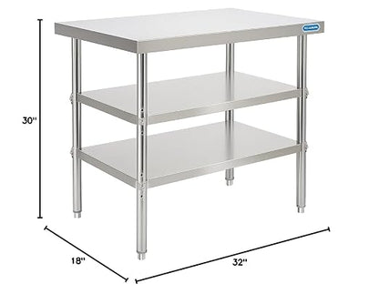 KUARBARR Stainless Steel Table Commercial Stainless Steel Prep Table 18 x 30 Inch, NSF Metal Commercial SS Kitchen Prep Worktable for Restaurant Kitchen Garage Warehouse