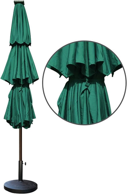 EliteShade USA 10-Year-Non-Fading 9ft 3-Tier Market Patio Umbrella, Commercial Table Umbrella with 80 Solar LED Lights, Crank Open, Windproof & UPF 50+ UV Protection for Garden, Deck, Pool, Backyard, Forest Green