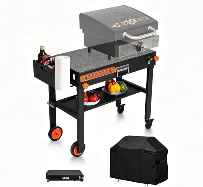 Heavy Duty Folding Grill Cart with Cover & Wheels | Compatible with 17/22" Blackstone Griddle, Mobile Outdoor Grill Stand with Large Storage for Camping, RV & Backyard Parties