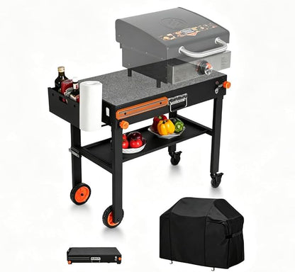 Heavy Duty Folding Grill Cart with Cover & Wheels | Compatible with 17/22" Blackstone Griddle, Mobile Outdoor Grill Stand with Large Storage for Camping, RV & Backyard Parties