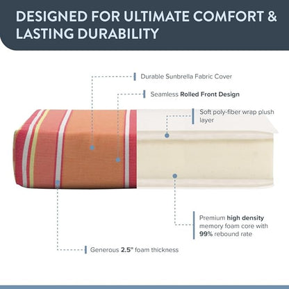 California Umbrella Outdoor Dining Chair, Set of 4 Patio Seat Cushions, 20 x 40 Inch, Premium Outdoor Memory Foam, Fade Resistant, Sunbrella Fabric, Fabric Ties, Dolce Mango