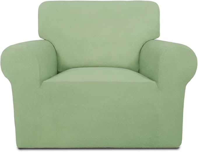 PureFit Stretch Chair Covers Fleece Couch Covers for Sofa Sage Green | 1-Piece Spandex Couch Cover Soft Couch Protector, Sofa Cover Washable with Non Skid Foam and Elastic Bottom for Kids, Dogs