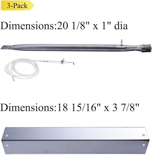 S9505A (3-Pack) Replacement Parts for Chargriller 3001 3030 4000 5050 5072,5252, 5650,4208 Stainless Steel Burner and Stainless Steel Heat Plates