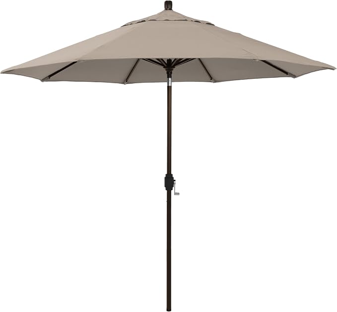 California Umbrella 12-Year-Non-Fading, 9Ft Premium Sunbrella Patio Umbrella, Hand-Crank, Button-Tilt, Bronze Frame, Taupe Fabric