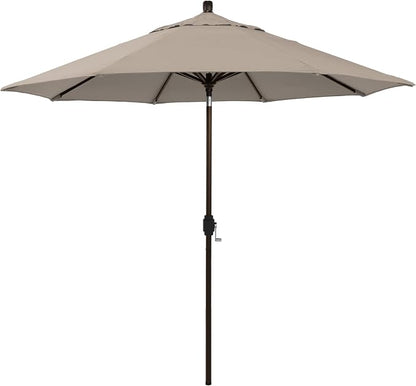 California Umbrella 12-Year-Non-Fading, 9Ft Premium Sunbrella Patio Umbrella, Hand-Crank, Button-Tilt, Bronze Frame, Taupe Fabric