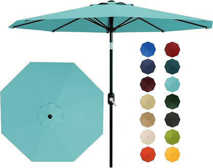 Garvee 9 ft Outdoor Patio Umbrella 8 Sturdy Ribs Outdoor Table Umbrella with Crank Lift & Push Button Tilt - UV Protection Waterproof Market Umbrellas for Pool, Deck, Yard, Garden, Lake Blue
