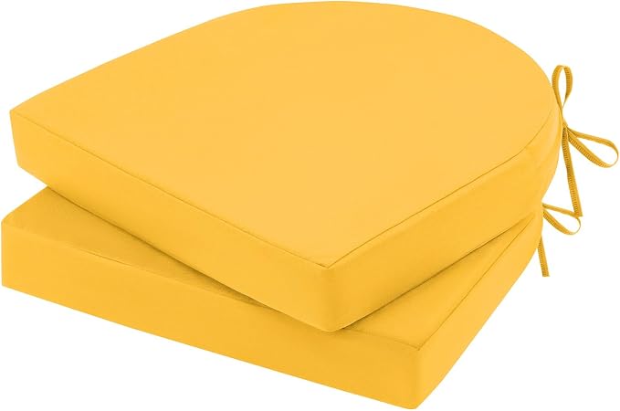 Topotdor Outdoor Chair Cushions Set of 2, 19"x19"x3" Waterproof Patio Chair Cushions for Outdoor Furniture, Round Corner Outdoor Seat Cushions Color Fastness Chair Pads with Ties, Yellow