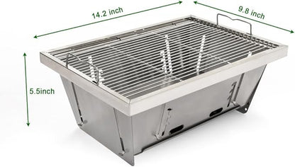 Folded Barbecue, Outdoor Folding Charcoal Grill, Portable Stainless Steel BBQ Grill for Camping Picnic Beach, Compact Tabletop Charcoal Grill for Patio Travel Cooking, Foldable Design, Upgrade