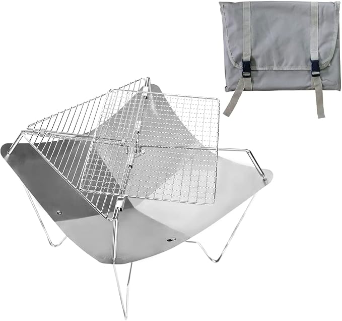 Lotus Outdoor Fire Pit Portable Small Fire Pit Grill, Wood Burning Stainless Steel Fire Pit with Grill, Camping Grill Portable Campfire, Camping Fire Pit Portable Charcoal Grill