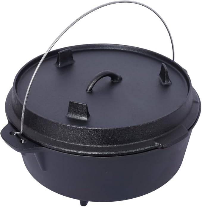 Hibachi Grill Outdoor, Homonova 2 in 1 Pre-Seasoned Cast Iron Dutch Oven with Skillet Lid, Portable Charcoal BBQ for Outdoor Cooking, Camping Fireplace Deep Pot with Leg Base (12 Quart)