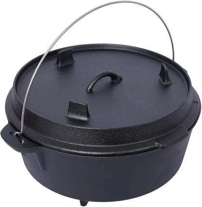 Hibachi Grill Outdoor, Homonova 2 in 1 Pre-Seasoned Cast Iron Dutch Oven with Skillet Lid, Portable Charcoal BBQ for Outdoor Cooking, Camping Fireplace Deep Pot with Leg Base (12 Quart)