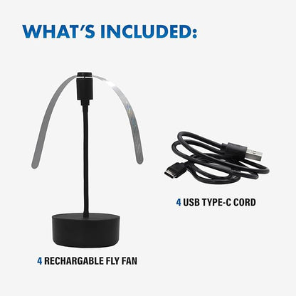 Black USB-C Rechargeable Food Fan FF-BK-04, Outdoor Dining Accessory and BBQ Essential, Lightweight with Adjustable Neck, Picnic Table Accessory and Patio Must-Have