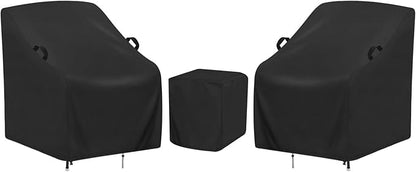 3 Piece Outdoor Furniture Cover Set - 28in Patio Chair Covers with Table Shield, 420D Oxford Fabric Waterproof UV Protection with Drawstring & Buckles, Black (2 Chair + 1 Table Cover)