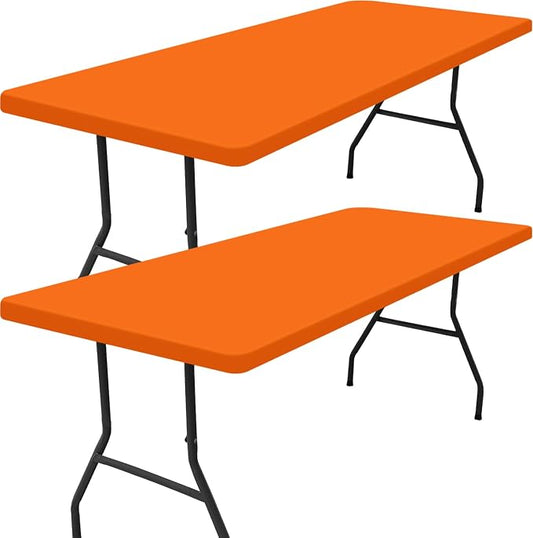Smiry 2 Pack Rectangle Tablecloth, Elastic Fitted Flannel Backed Vinyl Tablecloths for 6ft Folding Tables, Waterproof Wipeable Table Covers for Indoor, Outdoor, Picnic and Camping (Orange, 30"x72")