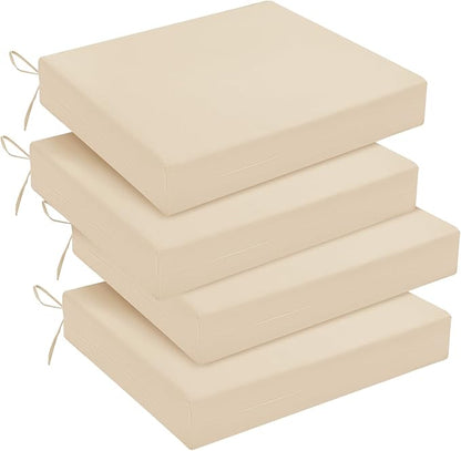 downluxe Outdoor Chair Cushions Set of 4 for Patio Furniture, Water-Resistant Square Corner Patio Chair Cushions with Ties, High Density Foam Outdoor Seat Cushion, 18.5" X 16" X 3", Beige