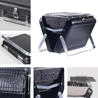 Portable Charcoal BBQ Grill, Briefcase Shape Non-stick Steel Barbecue Grill for Outdoors Camping Picnic and Party Cooking
