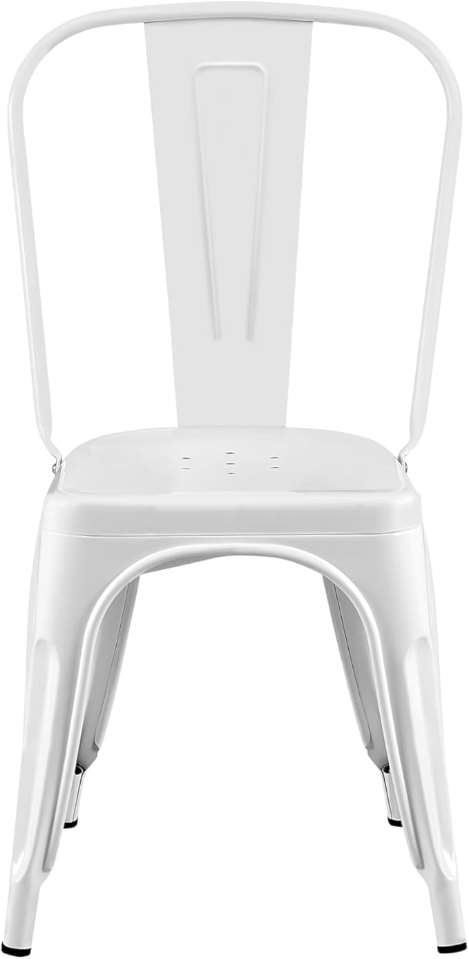 AC Pacific Stackable Metal Dining Chairs Set of 4 for Indoor and Outdoor Use, Durable Stacking Seat, Farmhouse Kitchen, Bar, Patio, Bistro, Cafe, Industrial Style, High Gloss White