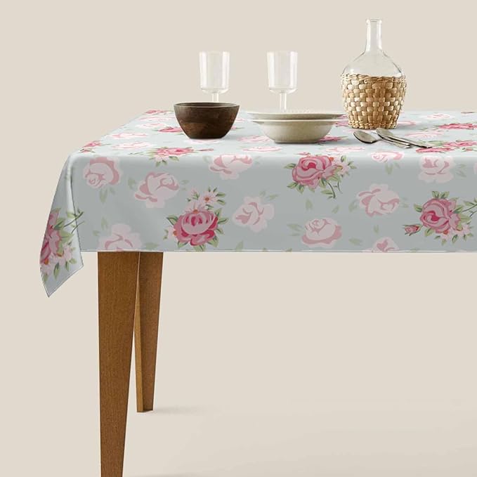 TKS MITLAN Pink Rose Tablecloth Decor Chic Flowers Romantic Vintage Style Spring Table Cloth Dining Room Kitchen Table Cover 60" X 84" Oblong/Rectangle