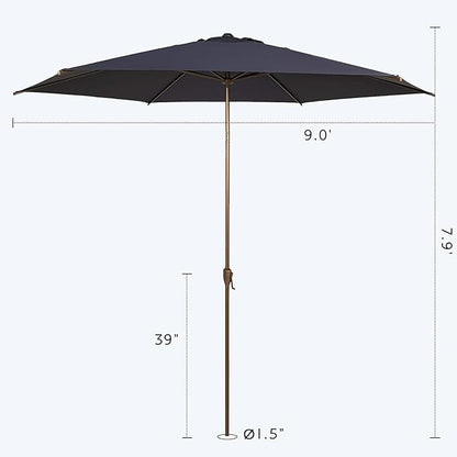 Abba Patio 9FT Outdoor Patio Umbrella Outdoor Table Umbrella with Crank Market Umbrella 6 Sturdy Ribs UV Protection Waterproof and Push Button Tilt for Garden Deck Backyard Pool, Dark Blue