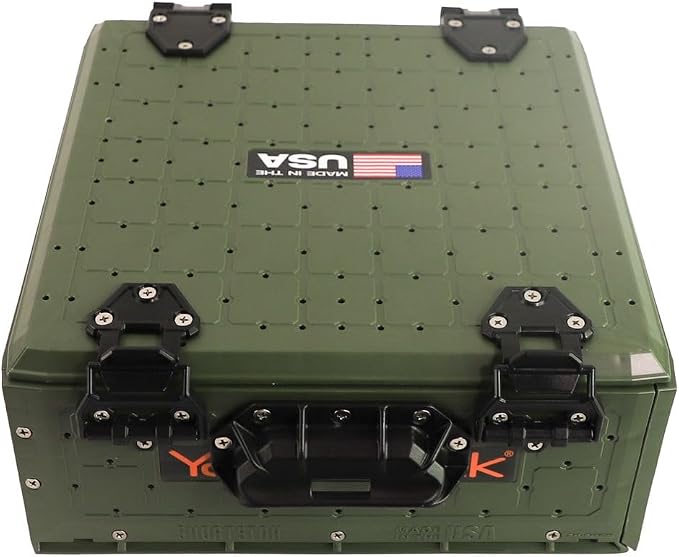YakAttack ShortStak Solo Storage Box - Size & Color Options | Standalone Low-Profile Crate with Lid, Hinges & Latches | GridLoc Mounting Panels | Slider Feet for Under-Seat Use | Made in USA