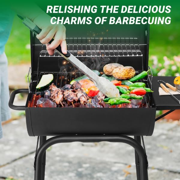 Black Charcoal Grill With Side Table, Mobile BBQ Grill With Wheels, Outdoor Charcoal Barbecue Grill with Wheels for Garden, Camping,Outdoor Grilling Station, Barbecue With Side Table (33INCH)