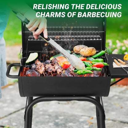 Black Charcoal Grill With Side Table, Mobile BBQ Grill With Wheels, Outdoor Charcoal Barbecue Grill with Wheels for Garden, Camping,Outdoor Grilling Station, Barbecue With Side Table (33INCH)