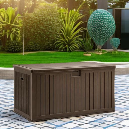 YITAHOME XXL 260 Gallon Large Deck Box,Outdoor Storage for Patio Furniture Cushions,Garden Tools with Flexible Divider,Waterproof,Lockable (Brown)