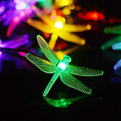 Solar Dragonfly String Light 30LED 21ft Garden Stake Lights Waterproof Outdoor Twinkle Fairy Lights with 8 Lighting Modes for Trees Patio Fence Christmas Decor (Multi-Colored)