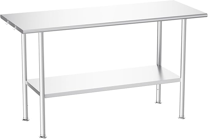 Atelicf NSF Stainless Steel Prep Table 24X60 inch, Rounded Flat Top | Commercial-grade table for restaurants, kitchens, food trucks, breweries, bars, garages, and outdoor BBQ