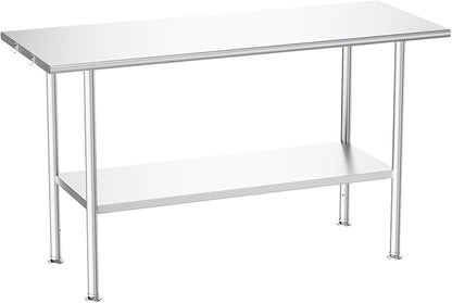 Atelicf NSF Stainless Steel Prep Table 24X60 inch, Rounded Flat Top | Commercial-grade table for restaurants, kitchens, food trucks, breweries, bars, garages, and outdoor BBQ