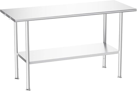 Atelicf NSF Stainless Steel Prep Table 24X60 inch, Rounded Flat Top | Commercial-grade table for restaurants, kitchens, food trucks, breweries, bars, garages, and outdoor BBQ