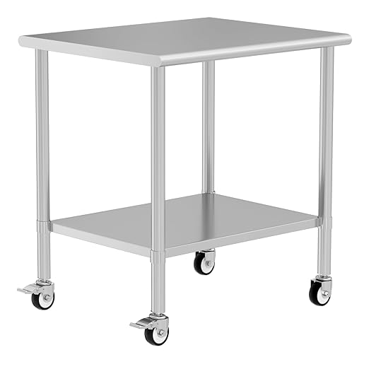 Stainless Steel Table with Wheels 30" x 36" Utility Worktable with Adjustable Undershelf for Commercial Kitchen, Garage, Restaurant