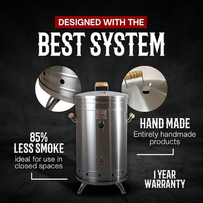 (50 Pound) 2-in-1 Smoker Barrel Vertical Grill - Premium 304 Stainless Steel - Big Barril Charcoal BBQ Thermometer & Ventilation - Cooking Accessories Meat Kit - Portable Outdoor, Camping - QUE ASADOR
