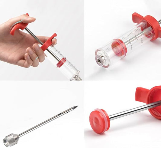Plastic Meat Injector, Turkey Injector Syringe, Marinade Injector Turkey Injection Kit, Meat Injectors for Smoking, BBQ Grill Injector, Red 1oz (1 Injector 1 Needle)
