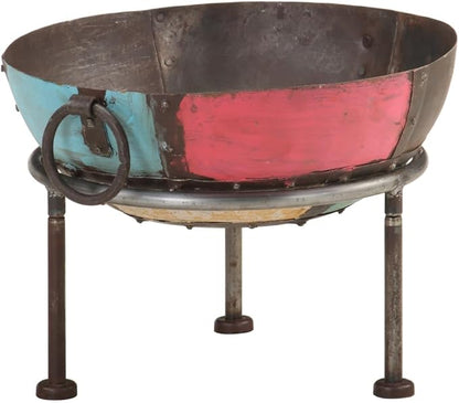 15.7 inch Iron Fire Pit, Rustic Round Fire Bowl for Outdoor Patio, Garden Backyard Wood Burning Heater with Carrying Handles